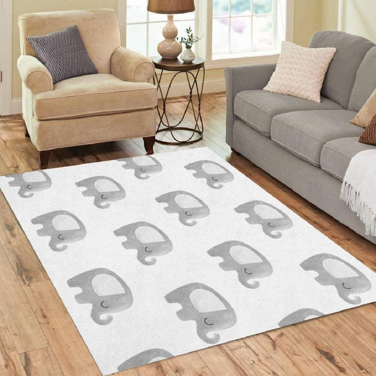 Indigo Safari Area Rug Boy Elephant Pattern Baby Animal In Scandinavian